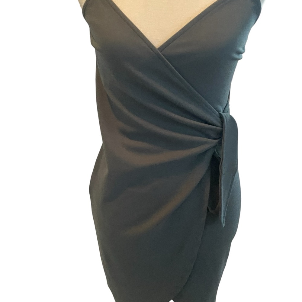 Mind Code Olive Green Knotted Wrap Mini Dress - image 6